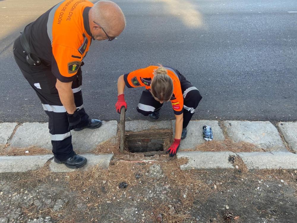  Imagen Voluntarios de Protección Civil Villaviciosa de Odón revisan los imbornales donde se suelen acumular balsas de agua con las lluvias fuertes